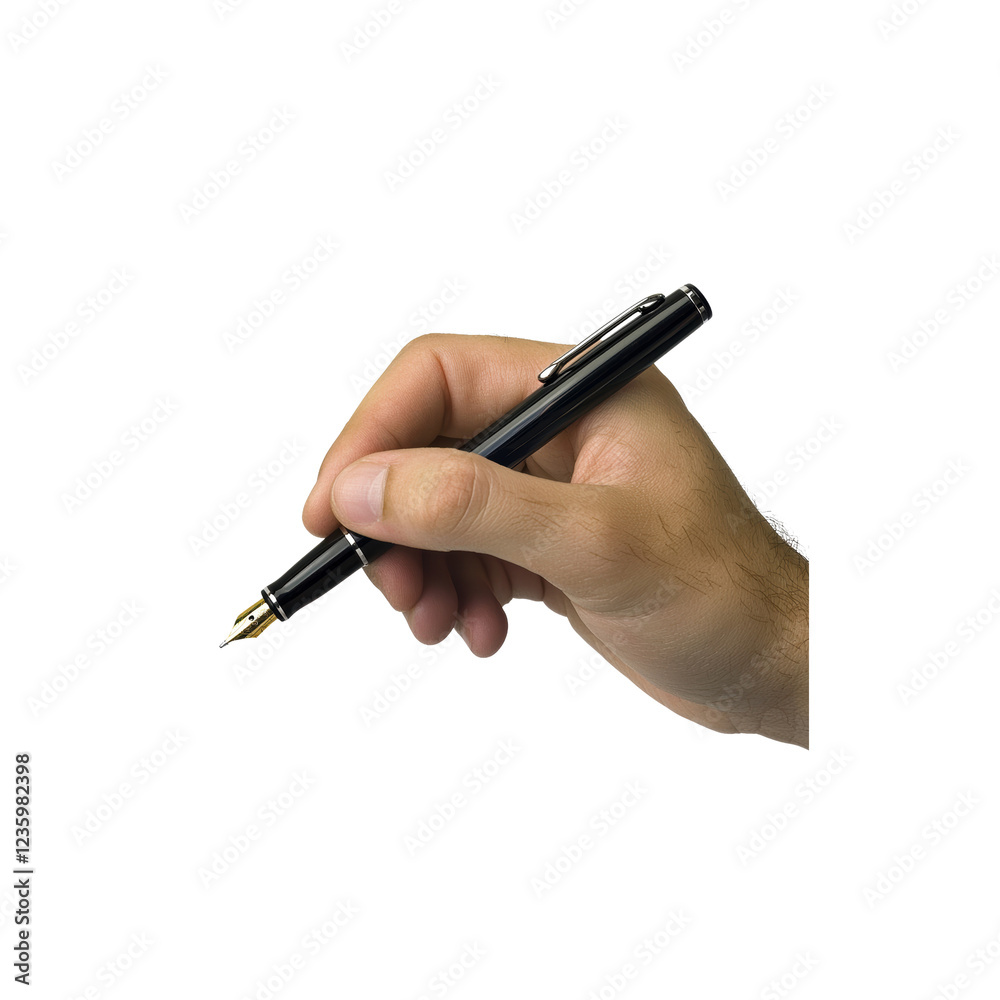 Hand Holding a Fountain Pen Ready to Write on a White Surface Hand Holding a Fountain Pen Ready to Write on a White Surface