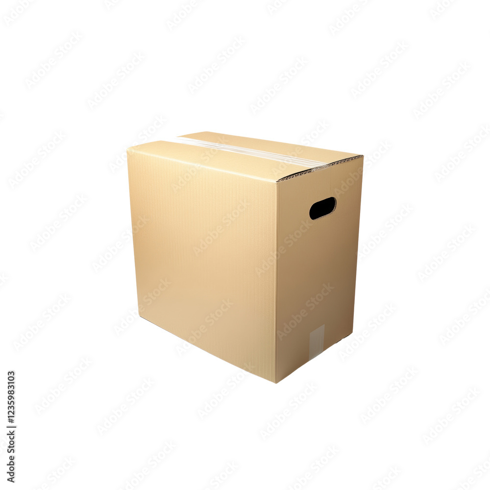 Obraz premium Brown Cardboard Box with Handle on White Background for Packing