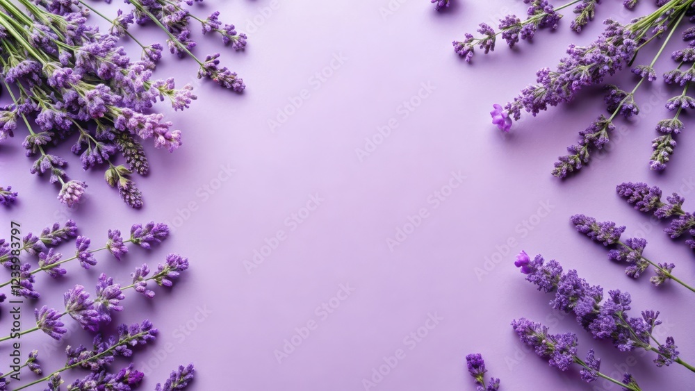 Aromatic Lavender Floral Frame with a Soft Purple Background for Text or Design