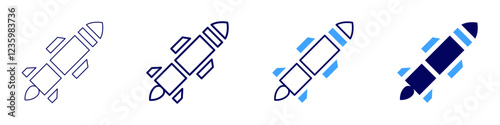 Missile icon in 4 different styles. Thin Line, Line, Bold, and Bold Line. Duotone style. Editable stroke