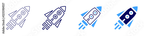 Rocket booster icon in 4 different styles. Thin Line, Line, Bold, and Bold Line. Duotone style. Editable stroke
