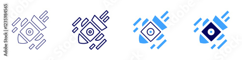 Rocket contributions icon in 4 different styles. Thin Line, Line, Bold, and Bold Line. Duotone style. Editable stroke