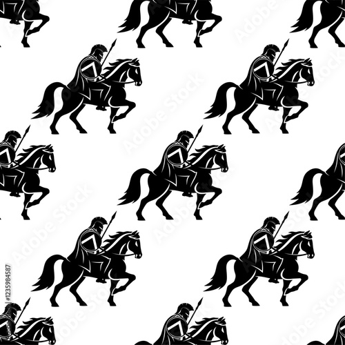 Seamless pattern with cavalry on white background.