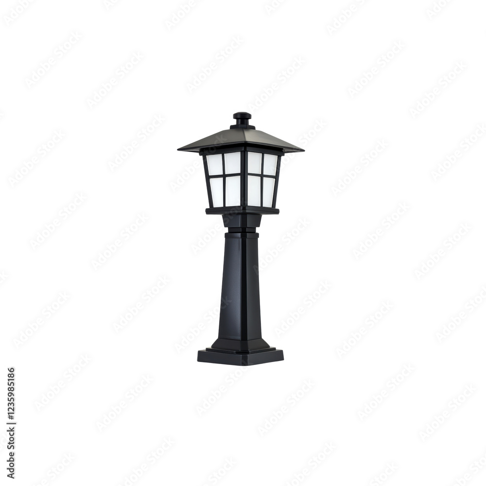 Elegant Black Street Lantern with Glass Panels in Isolated View Elegant Black Street Lantern with Glass Panels in Isolated View