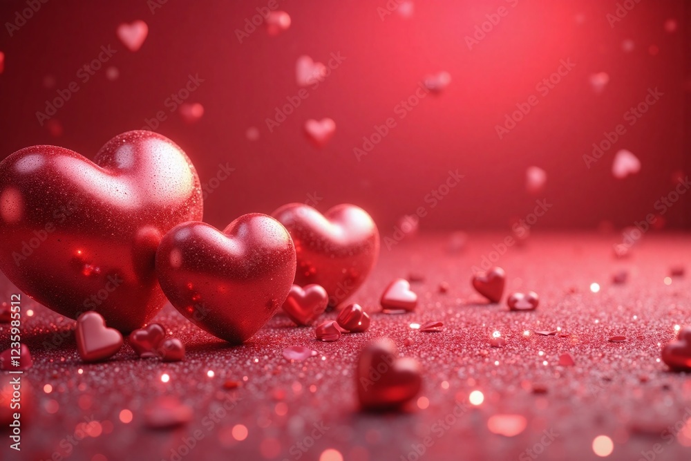 shiny hearts and glitter on red to pink gradient background shiny hearts and glitter on red to pink gradient background