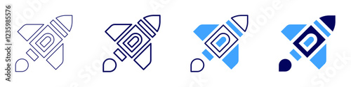 Rocket forecasts icon in 4 different styles. Thin Line, Line, Bold, and Bold Line. Duotone style. Editable stroke