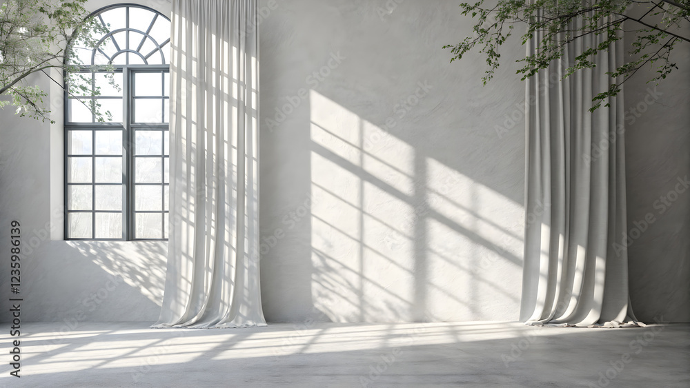 Fototapeta premium Bright and Airy Interior with Sheer Curtains and Natural Light