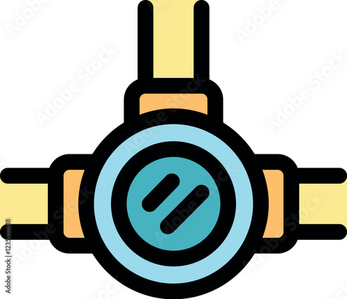 Three way valve connecting water pipes, controlling water flow and distribution in plumbing system