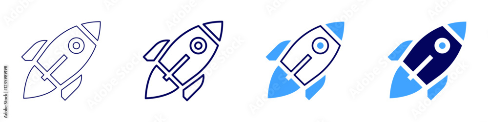 Rocket schematics icon in 4 different styles. Thin Line, Line, Bold, and Bold Line. Duotone style. Editable stroke