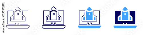 Rocket stabilization icon in 4 different styles. Thin Line, Line, Bold, and Bold Line. Duotone style. Editable stroke