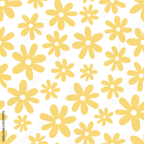 Seamless floral pattern with daisy flowers in ditsy style. Floral Print with cute yellow flowers on white background. Flower design. Spring, summer dress pattern design, design covers, coverings