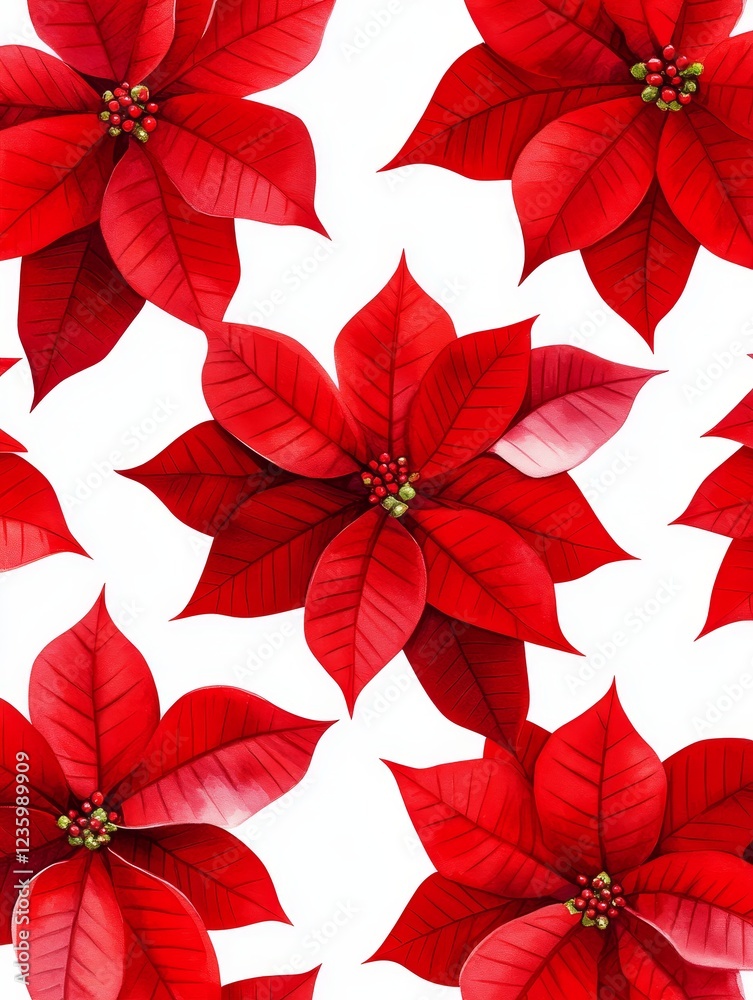 Obraz premium Vibrant Red Poinsettias on a Bright White Background - A stunning arrangement of rich red poinsettias, symbolizing holiday cheer, warmth, tradition, beauty, and nature