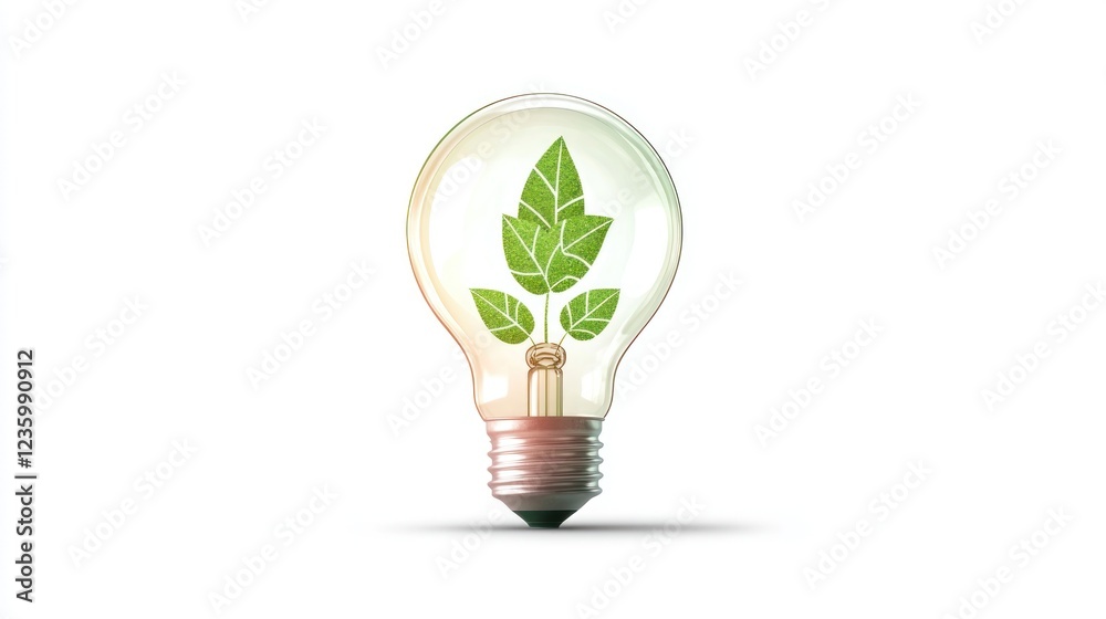 Green Leaf Inside Light Bulb on White Background Green Leaf Inside Light Bulb on White Background