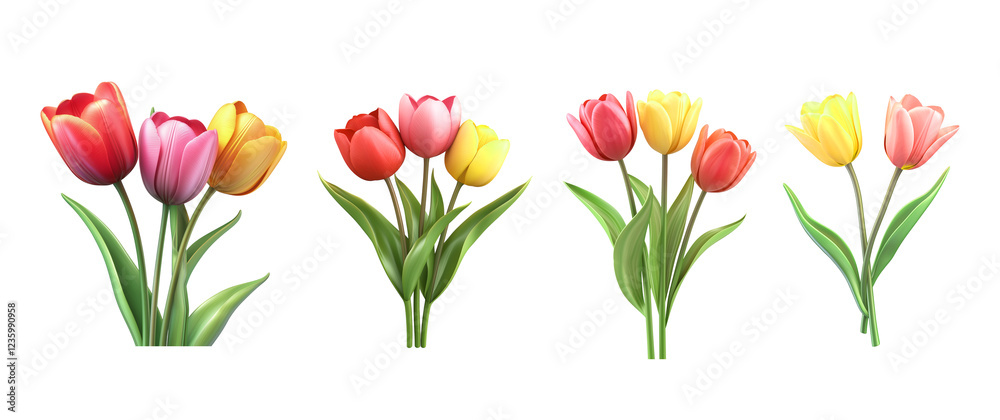 Fototapeta premium Tulip collection set, Tulip Flowers, Beautiful Tulip flower, Tulips on a white background. Red, yellow, white flowers , Tulip transparent background
