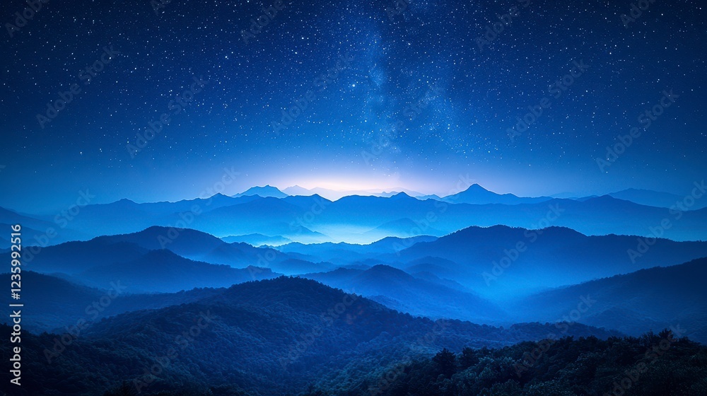 Night mountainscape, milky way, starlit sky, tranquil scene Night mountainscape, milky way, starlit sky, tranquil scene