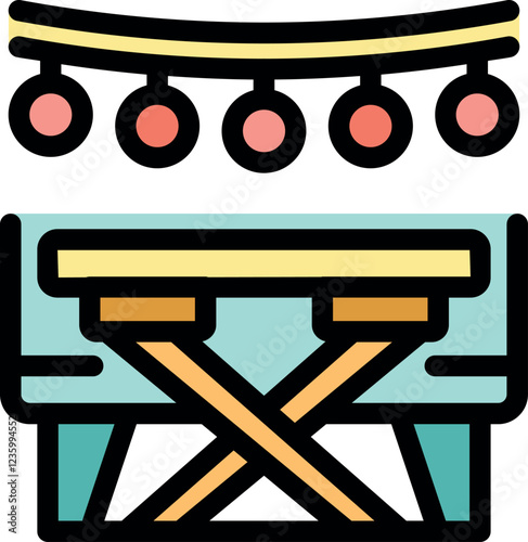 Folding camping table placed under a string of lights, perfect for celebrating an outdoor event