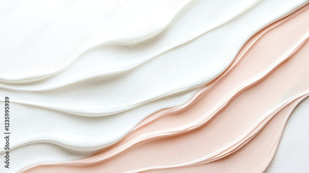 Obraz premium Abstract pastel waves in soft pink and white create a soothing and elegant background for design purposes.