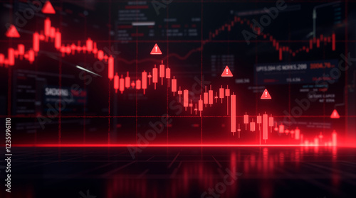 Red stock market crash chart symbolizes financial loss and economic downturn. The concept is of finance, investment, recession, and economic crisis.
