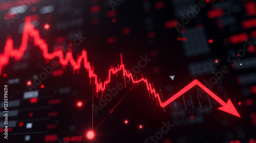 Red stock market crash chart symbolizes financial loss and economic downturn. The concept is of finance, investment, recession, and economic crisis.