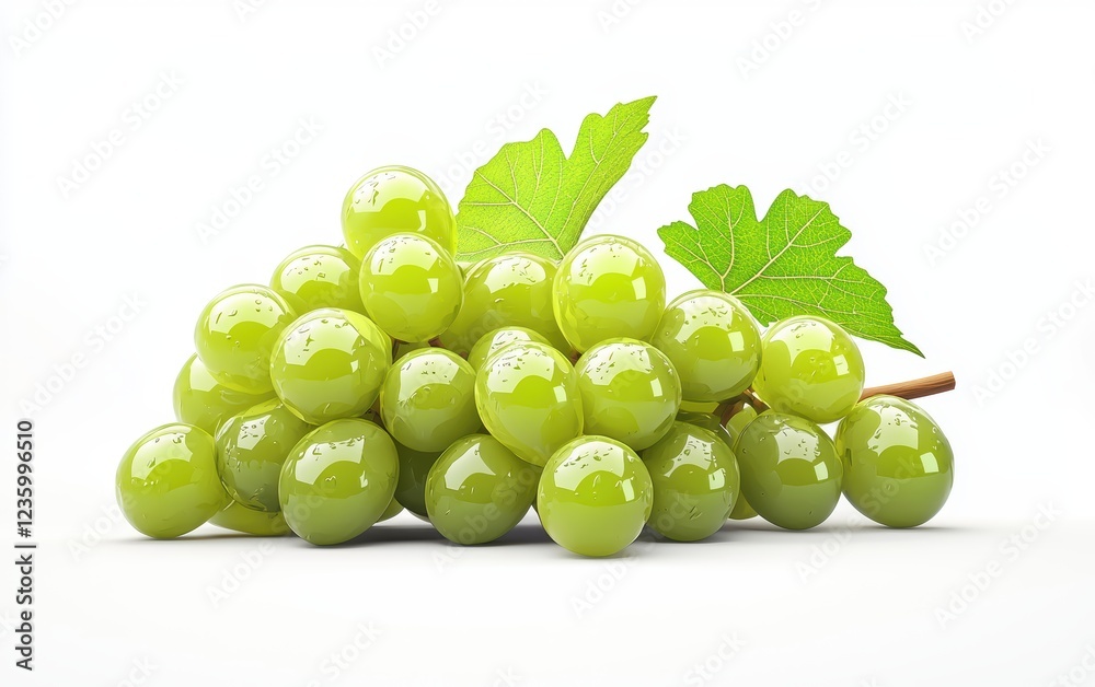 Fresh bunch of green grapes with a slight shine isolated on a white background Fresh bunch of green grapes with a slight shine isolated on a white background