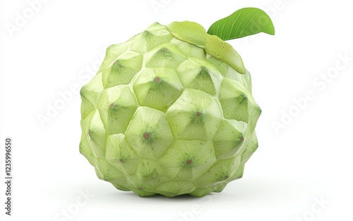 Fresh cherimoya with green scaly skin and creamy white flesh isolated on a white background photo