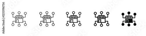 set of 5 pixel perfect Franchise icon with 1 unexpanded, 1 silhouette, Franchise icon representing business network, for business, entrepreneurship and brand expansion themes