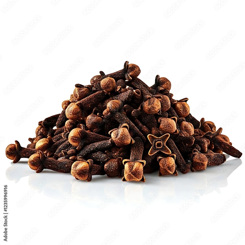 Cloves heap and oil white background. Cloves heap and oil white background.
