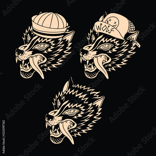 wolf tattoo flash vector design