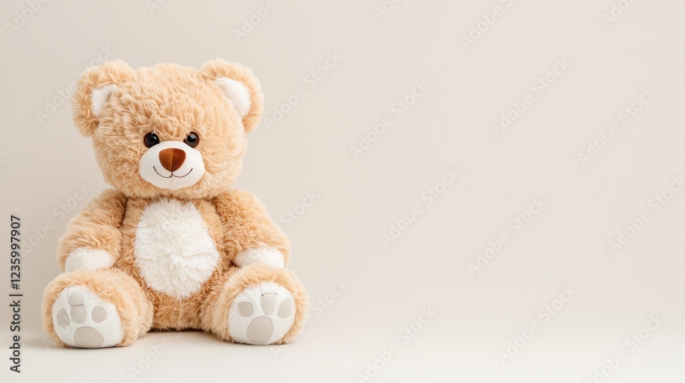 Beige teddy bear sitting on white background. Perfect for children's products Beige teddy bear sitting on white background. Perfect for children's products