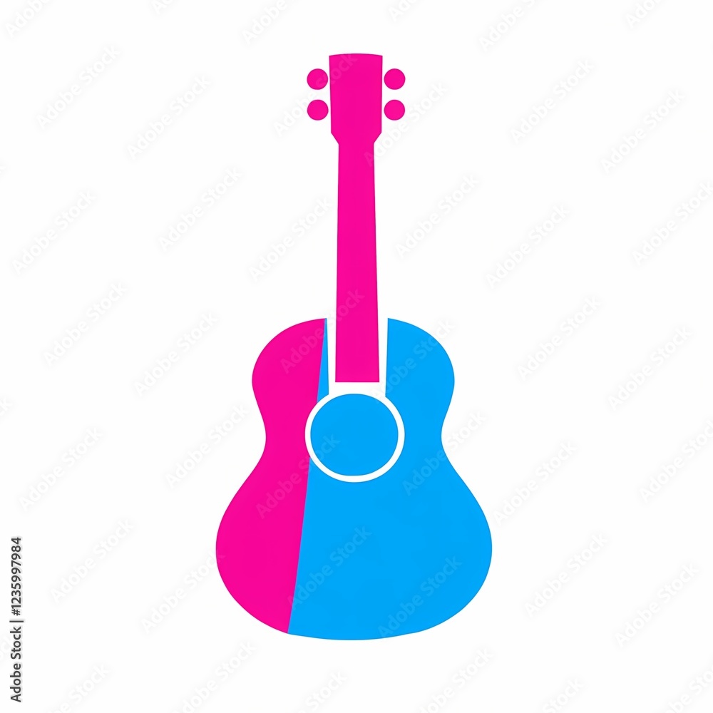 Pink and blue guitar icon with split color design. Pink and blue guitar icon with split color design.