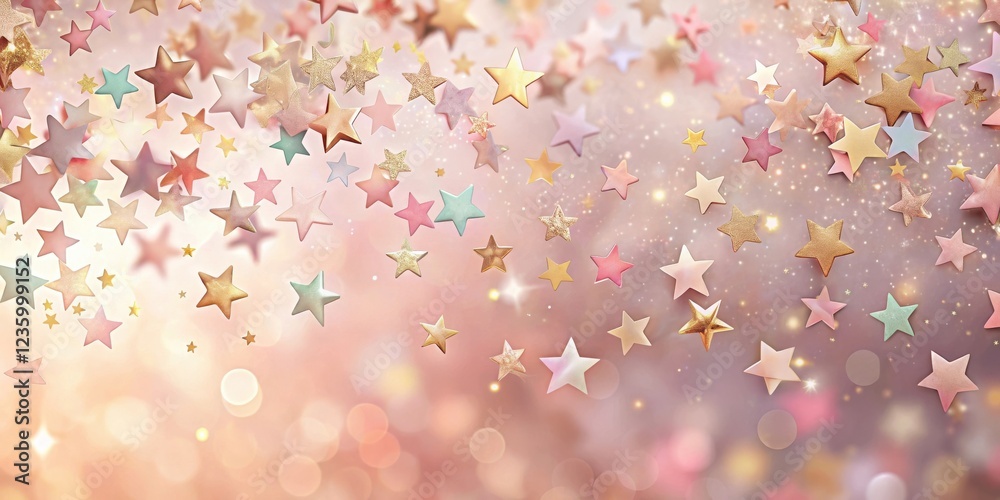 A Dreamy Abstract Background with Scattered Metallic and Pastel Stars on a Pink Blurry Backdrop A Dreamy Abstract Background with Scattered Metallic and Pastel Stars on a Pink Blurry Backdrop