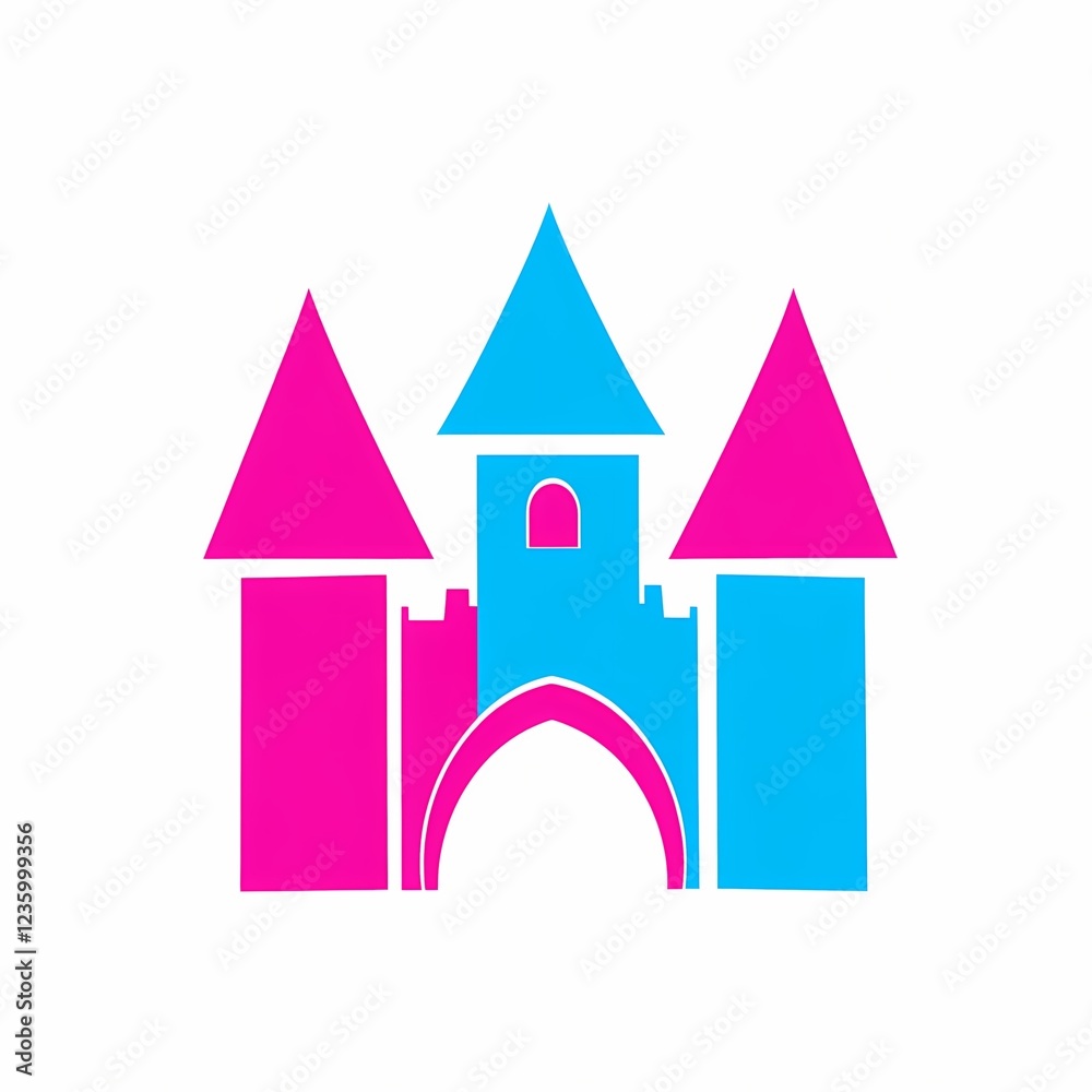 Fantasy Castle Icon in Pink and Blue with Tower Window Fantasy Castle Icon in Pink and Blue with Tower Window