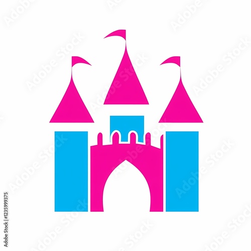 Colorful Castle Icon in Pink and Blue