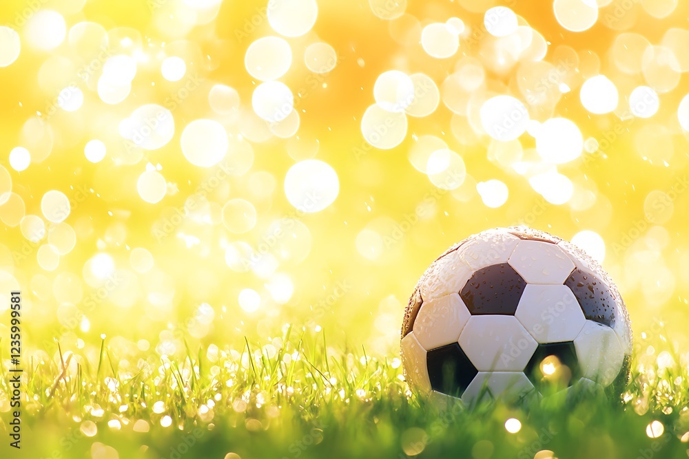 Fototapeta premium Soccer Ball on Grass in Sunlight