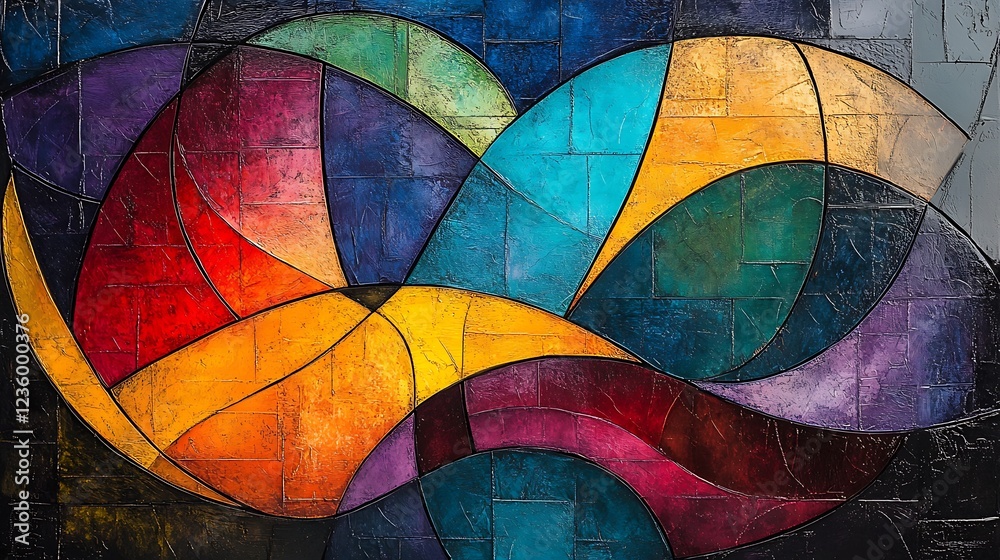 Fototapeta premium Abstract art, colorful mosaic, geometric patterns, wall design, interior decoration