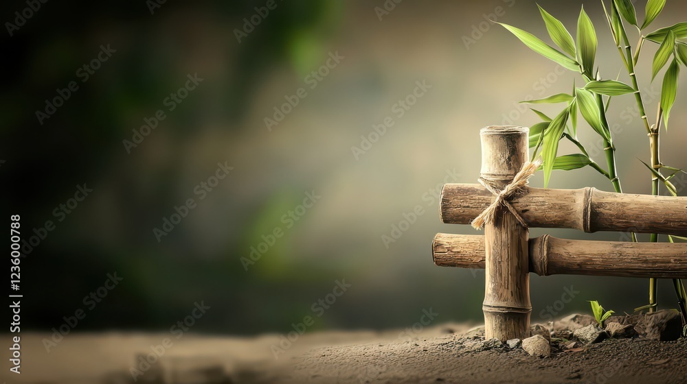 An old, rustic bamboo fence, showing signs of age and wear, with a faded, antique feel in the background An old, rustic bamboo fence, showing signs of age and wear, with a faded, antique feel in the background