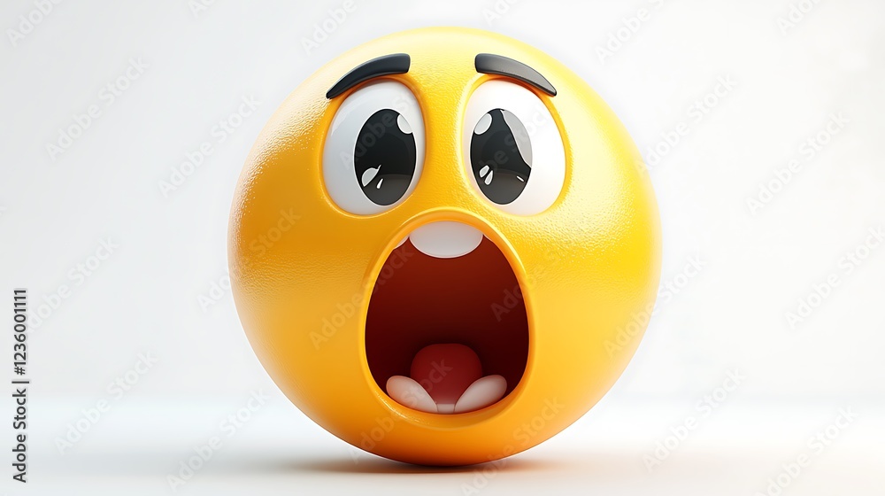 3D surprised emoji, excited cartoon face, digital art, graphic design