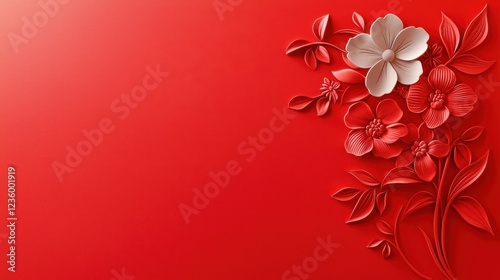 Intricate floral embossing on a bright red surface