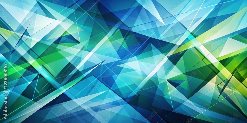 Obraz premium Abstract Geometric Pattern with Intersecting Triangles in Shades of Blue, Green, and White
