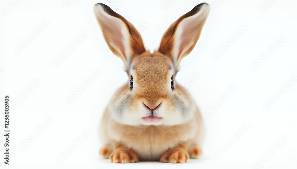 Fototapeta premium Adorable Brown Rabbit Portrait Against White Background