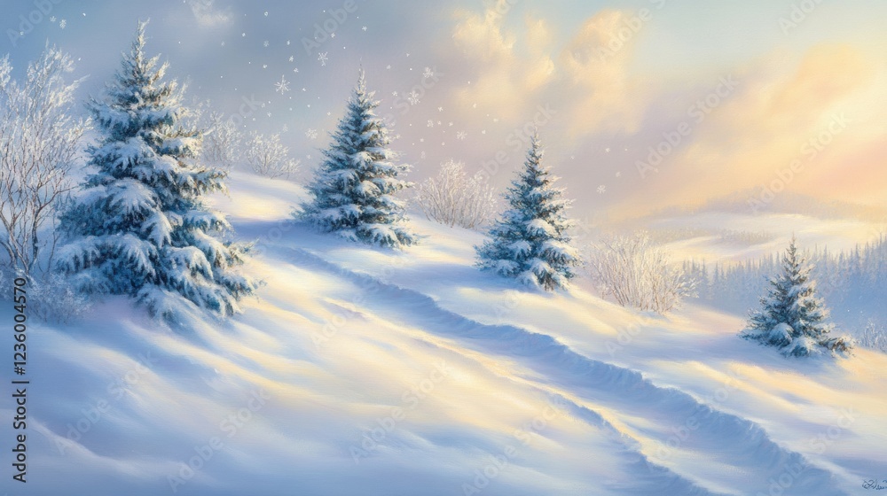 Naklejka premium winter wonderland landscape snowy trees peaceful scene