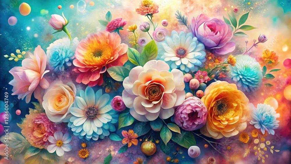 Fototapeta premium Dreamy Watercolor Kaleidoscope: An Abstract Floral Dance