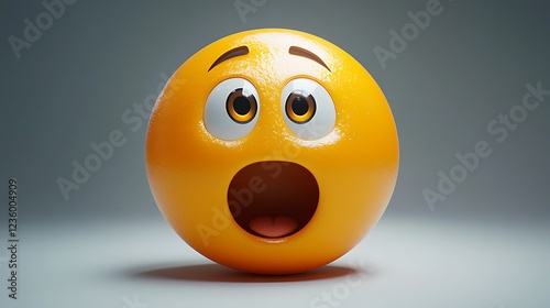 3D surprised emoji, graphic design, digital art, yellow sphere, isolated background, creative concept, possible use in design photo