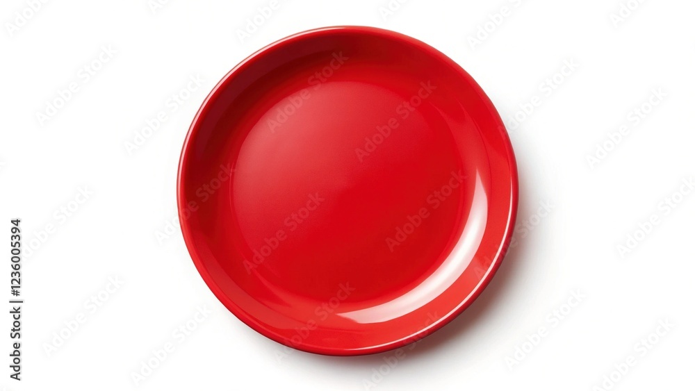 Empty Red Plate on White Background with Copy Space for Food and Meal Concept Empty Red Plate on White Background with Copy Space for Food and Meal Concept