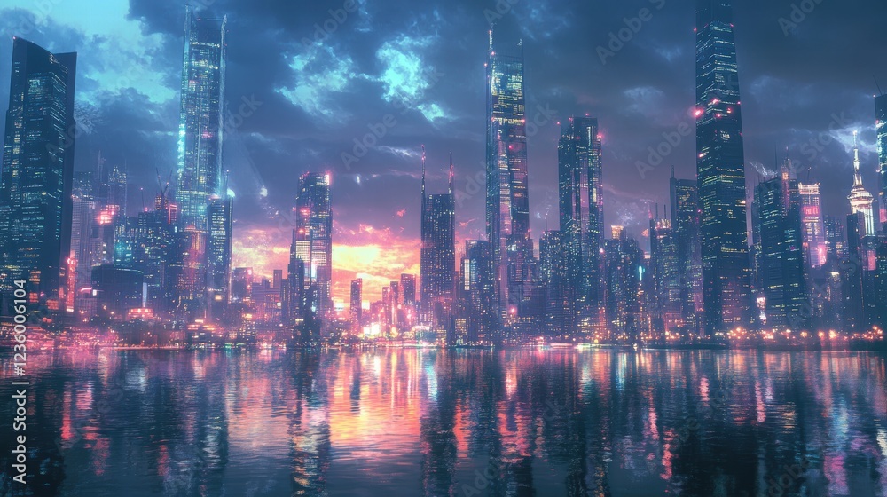 Fototapeta premium An urban cityscape background with skyscrapers