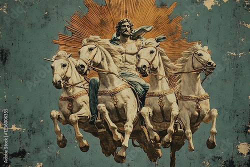 Helios, God of the Sun, riding a chariot. Ancient Greek mythology. Generative AI