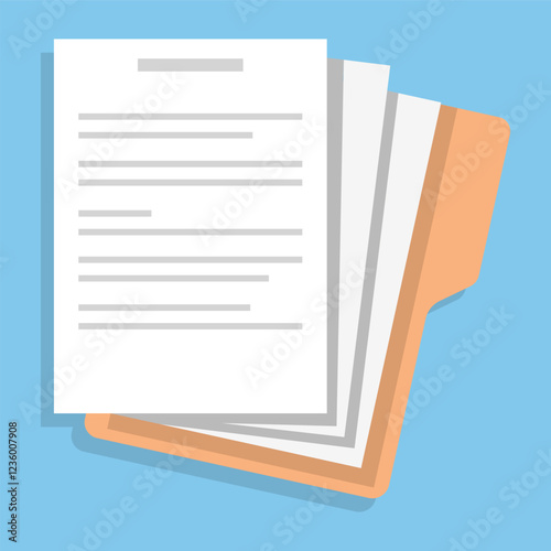 Documents in a folder, a set of sheets of paper, a set of documents in a folder. Background, vector, postcard, poster. Illustration.