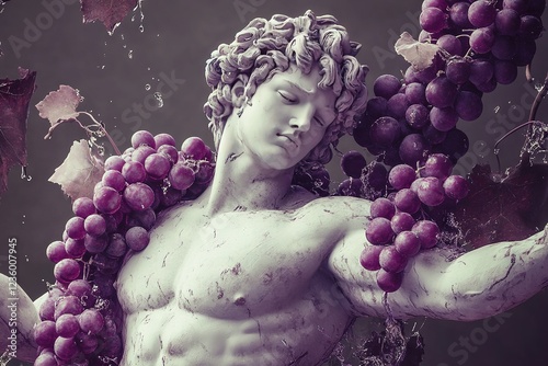 Statue Greek god Dionysus with grape. Generative AI photo