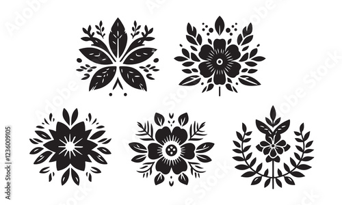 set of floral design elements