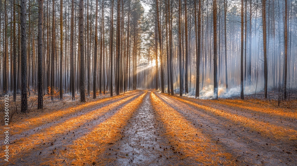 Contrasting Environmental Fertility in a Sustainable Forest Landscape Captured at Dawn in a Misty Atmosphere Contrasting Environmental Fertility in a Sustainable Forest Landscape Captured at Dawn in a Misty Atmosphere
